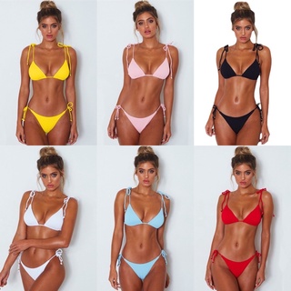 Set bikini triangle vải gân 6 màu đỏ/xanh blue/hồng/đen/trắng/vàng