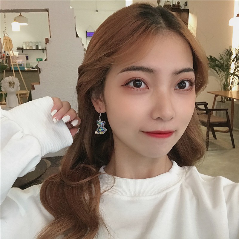 Khuyên tai kẹp không bấm lỗ chốt điều chỉnh K064 bằng hợp kim mạ bạc hình con gấu dáng midi Leous Accessories