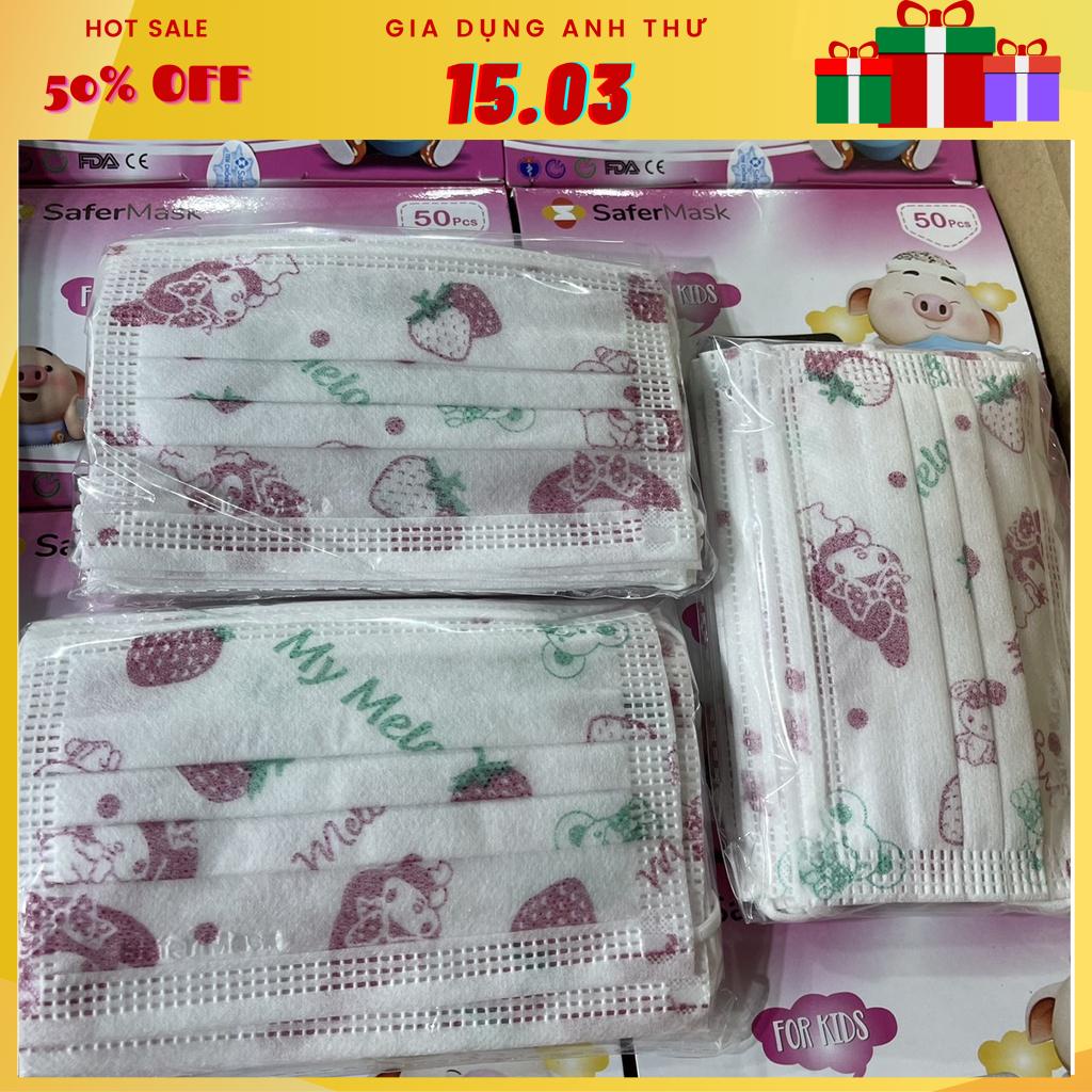 Set Hộp 50 Cái Khẩu Trang Y Tế Trẻ Em Hình Dễ Thương Phù Hợp Với Bé Dưới 10 Tuổi