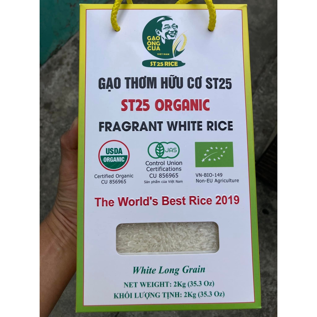 [ST25 ORGANIC] Gạo Thơm Hữu Cơ ST25 hộp 2Kg - Gạo Ông Cua - Cơm mềm dẻo, thơm nhẹ