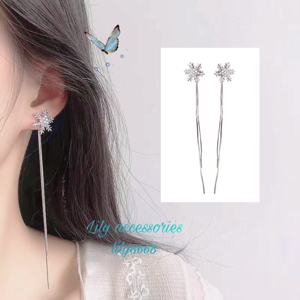 Snowflakes Long Chain Drop Earrings khuyên tai hoa tuyết phong cách hàn quốc sang chảnh