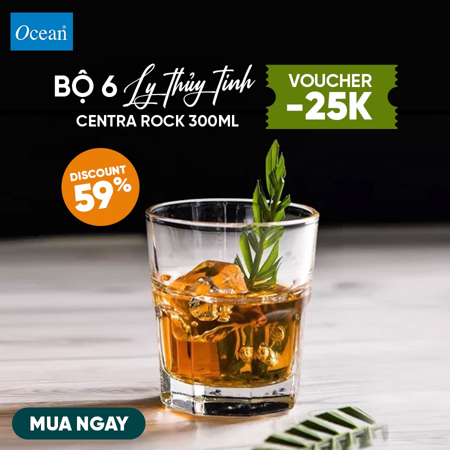 Bộ 6 ly thủy tinh Ocean Centra Rock 300ml - Chính Hãng