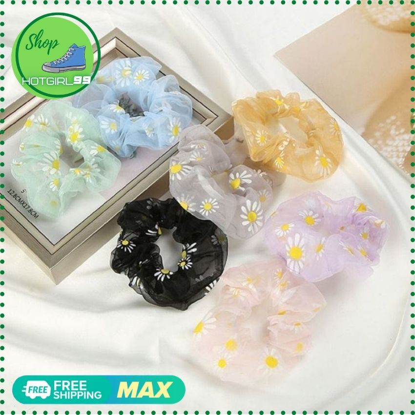 Dây buộc tóc,cột tóc scunchies vải lưới, cột toc họa tiết hoa cúc, buộc toc thanh lịch siêu hot / hotgirl99