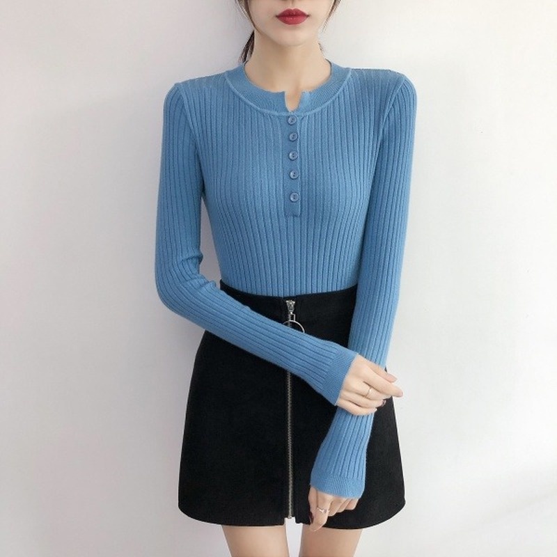 Áo Sweater Dệt Kim Mỏng Cổ Tròn Thấp Phối Nút Thời Trang Thu Đông Hàn Quốc Mới Cho Nữ 210914 | BigBuy360 - bigbuy360.vn