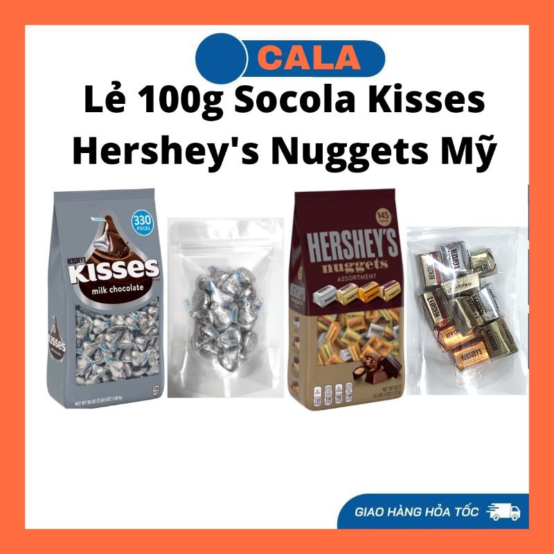 Lẻ 100g Kẹo socola Hershey's Kisses/ Hershey's Nuggets Mỹ