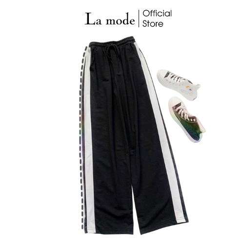 Quần Thun Dài Culottes Nữ 1 Sọc Ống Suông Rộng - La mode