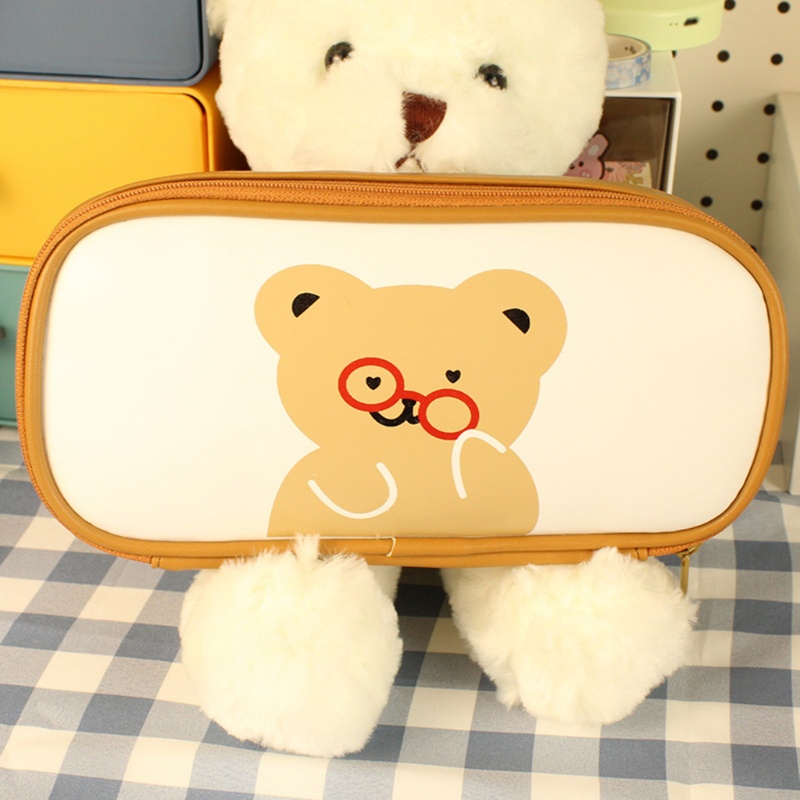 Túi Đựng Bút Bằng Da Sức Chứa Lớn In Họa Tiết Gấu seng Bear