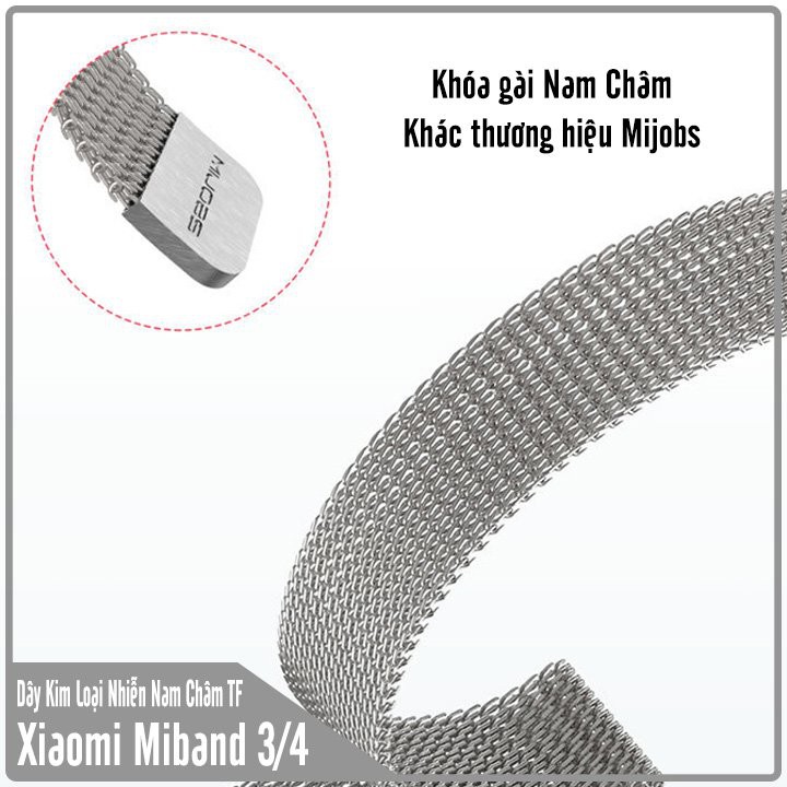 Các loại dây thay thế kim loại nhiễn cho Xiaomi Miband 3 - 4 Khóa bấm / Nam châm / TF