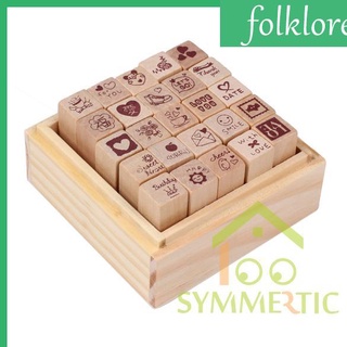 Set 25 Con Dấu Gỗ Hình Trái Tim Kèm Hộp Gỗ Dễ Thương