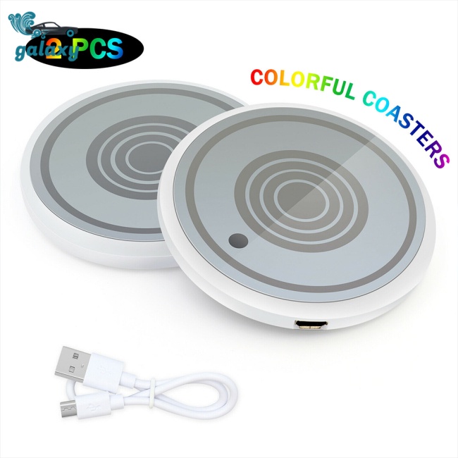 Galaxy 1 Cặp Đế Lót Ly Bằng Acrylic Có Đèn Led Điều Khiển Trung Tâm Nhiều Màu Sắc 3 Chế Độ Đèn Sạc Usb