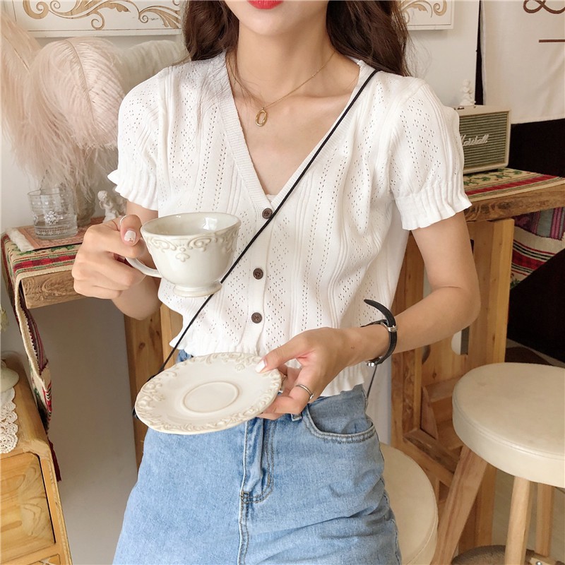 [AUTUMN 2019] ÁO LEN CROPTOP CỔ TIM BO VIỀN BASIC