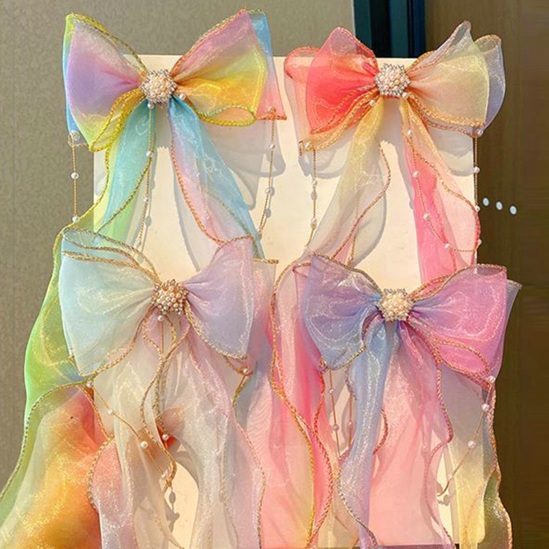 Kẹp Tóc Nơ Tua Rua Đính Ngọc Trai Thời Trang Mùa Hè Cho Bé Gái dreamdiary