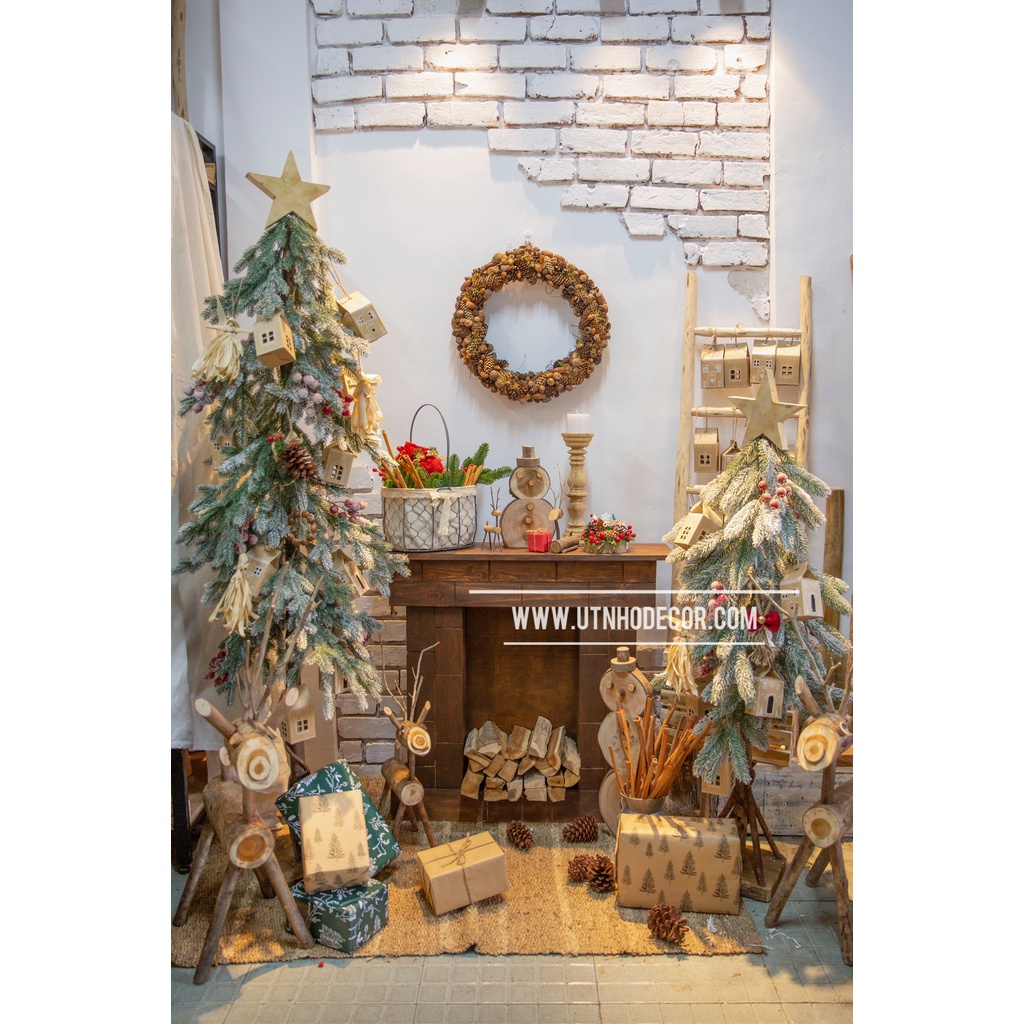 Lò sưởi gỗ giả gạch trang trí Noel kích thước D88 x R20 x C80 CM