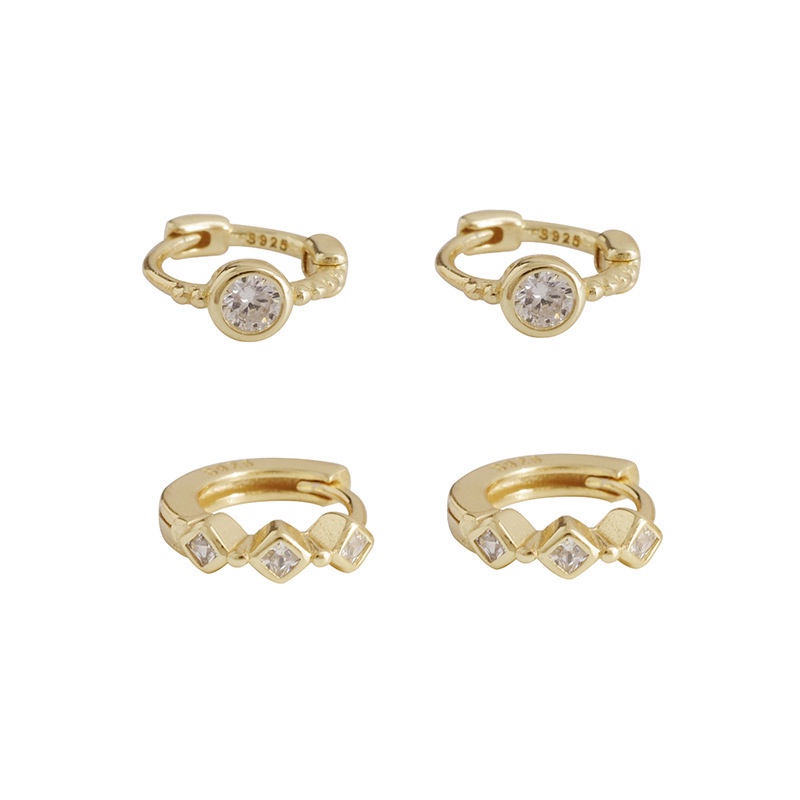 Bông tai tròn nữ đính đá mạ vàng 14K Shebyshe chất liệu bạc 925 bông tai khuyên tai phong cách Hàn Quốc - K67