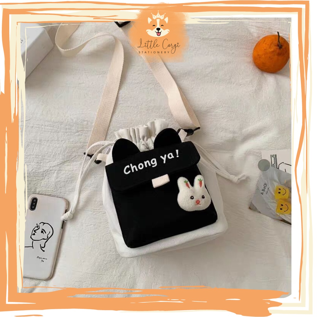 Túi tote Canvas Đeo Chéo tai mèo Phong Cách Hàn Quốc Xinh Xắn nhiều màu lựa chọn - Corgi Shop