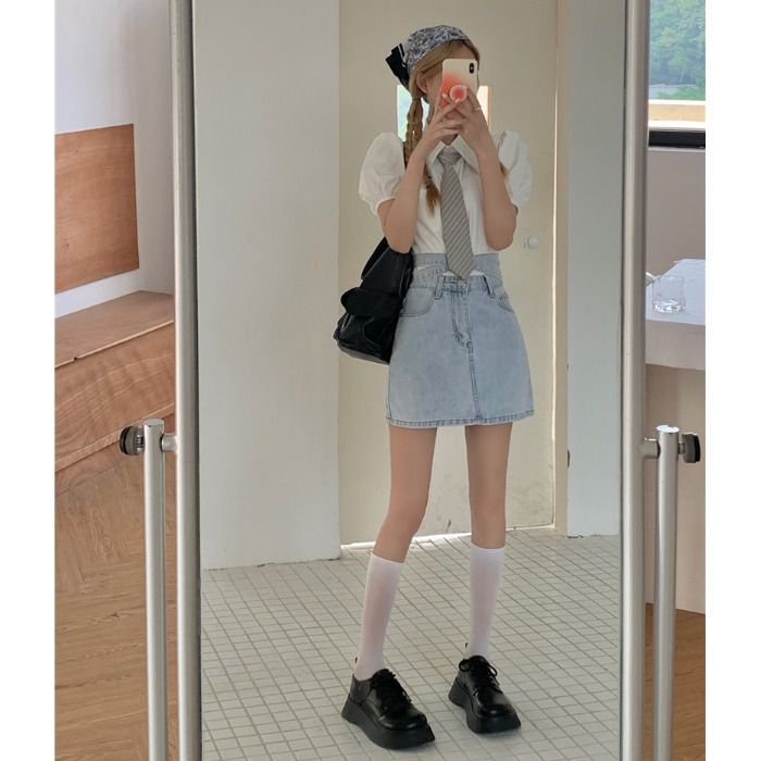 Chân Váy Denim Chữ A Lưng Cao Phong Cách Thời Trang Mùa Hè Mới 2022