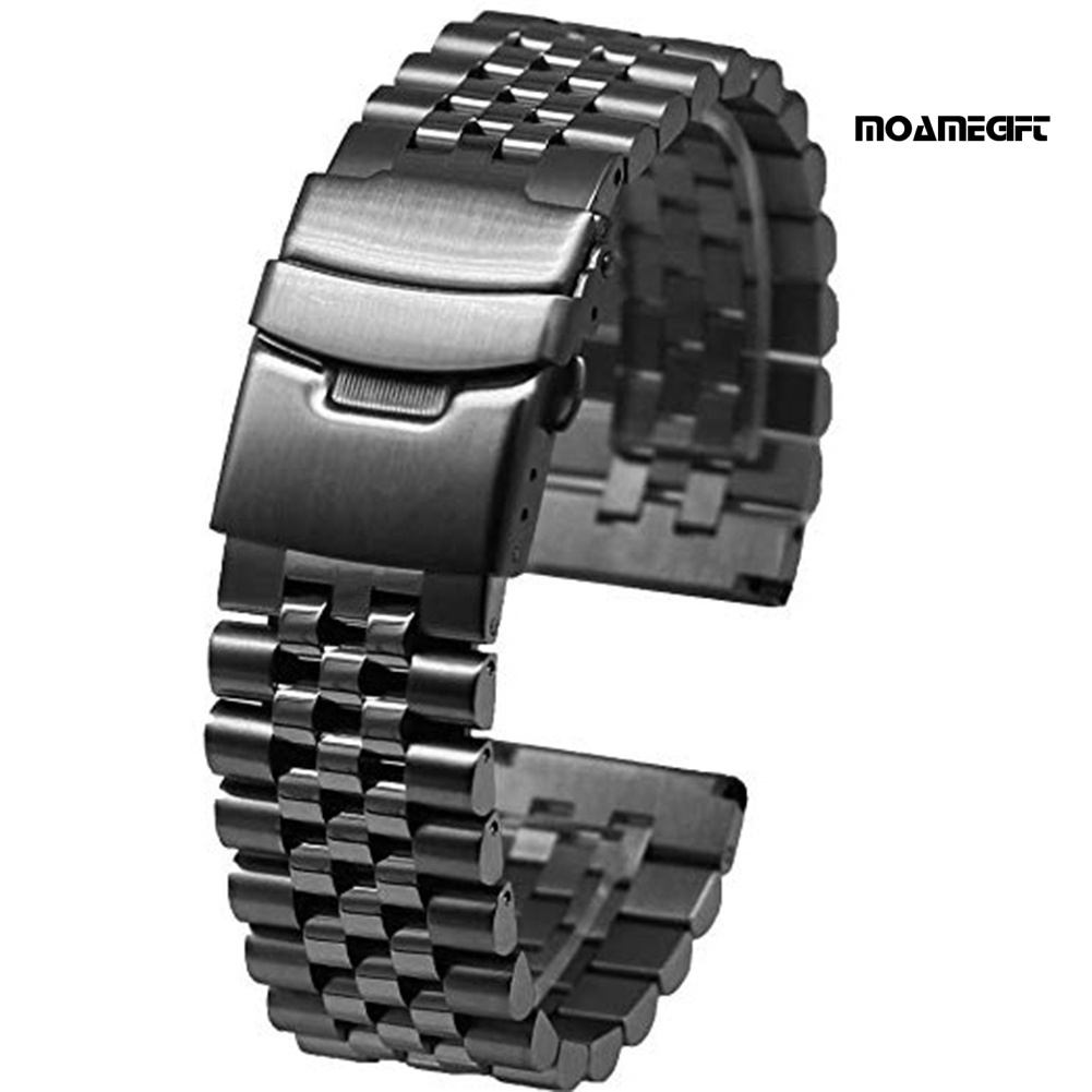 moamegift 20/22mm Adjustable Stainless Steel Solid Double Clasp Bead Watch Strap Wristband