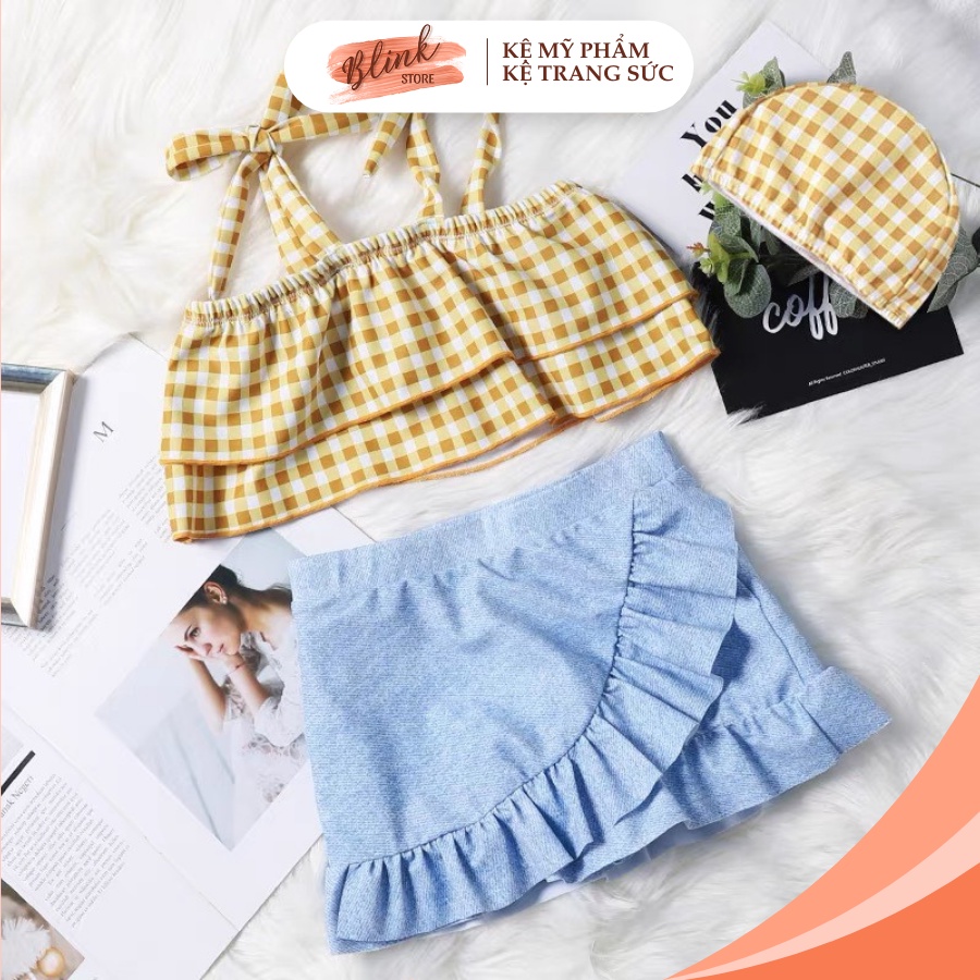 Đồ bơi bikini đi biển cho bé gái 6 tháng đến 7 tuổi 2 mảnh ( áo 2 dây quần váy ) siêu xinh chất thun co giãn