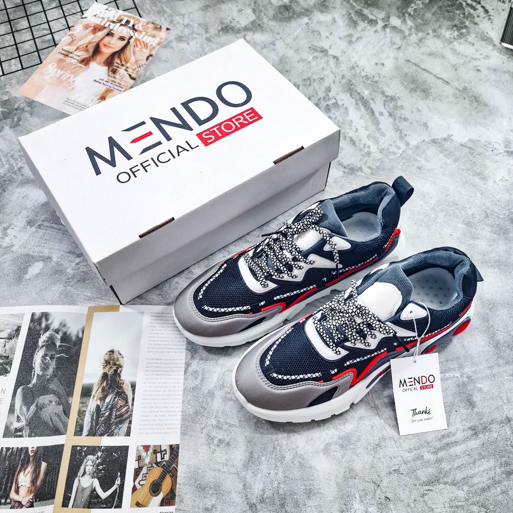 Giày Thể Thao Nam MENDO - Giày Sneaker Màu Đen - Đen Đỏ , Giày Thể Thao Dệt Kim, Nhẹ Nhàng, Êm Ái - G5090