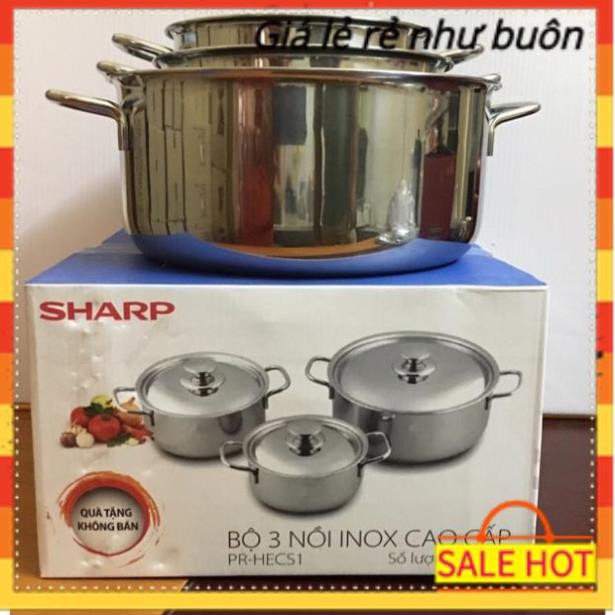 Bộ nồi inox dùng bếp từ bếp gas bếp hồng ngoại 3 món size 16,20,24cm 1 đáy- hàng quà tặng