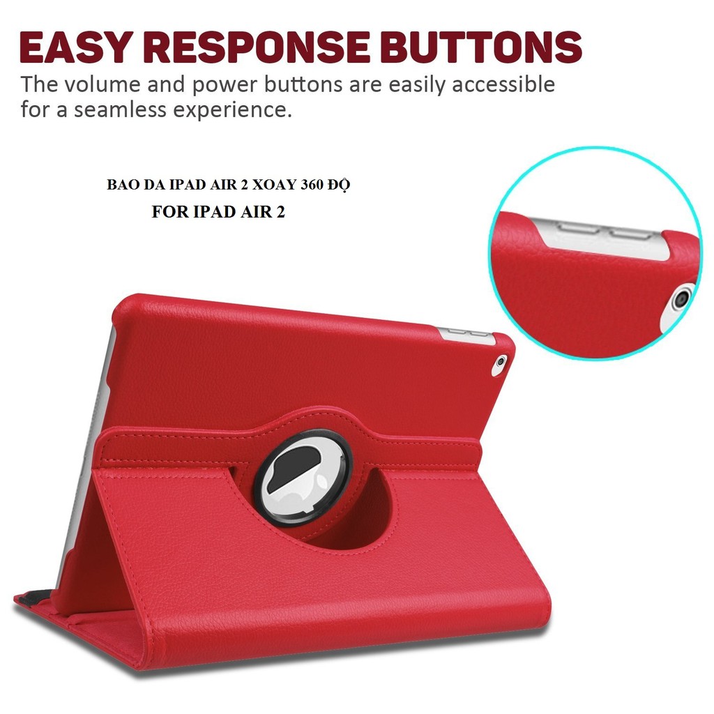 Bao da IPad Air 2 iPad 6 xoay 360 độ (ĐỎ) - Hàng nhập khẩu - TẶNG KÈM BÚT CẢM ỨNG | BigBuy360 - bigbuy360.vn