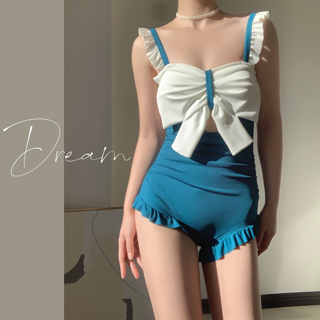 Bikini đi biển 1 mảnh phong các tiểu thư, mẫu quần áo bơi nữ có nơ to, phong cách đồ bơi hàn quốc - BK7