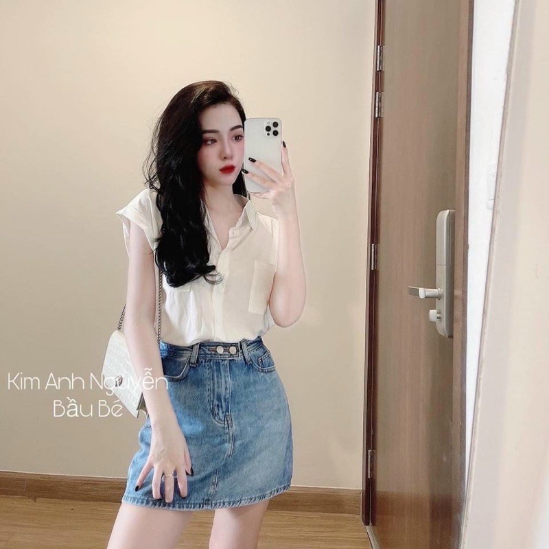 Áo sơ mi trắng tay hến 2 túi