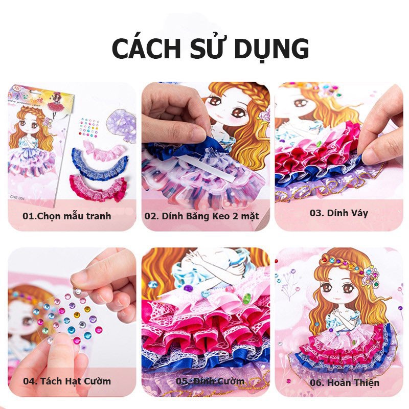 Tranh dán váy, trang phục công chúa thủ công cho bé