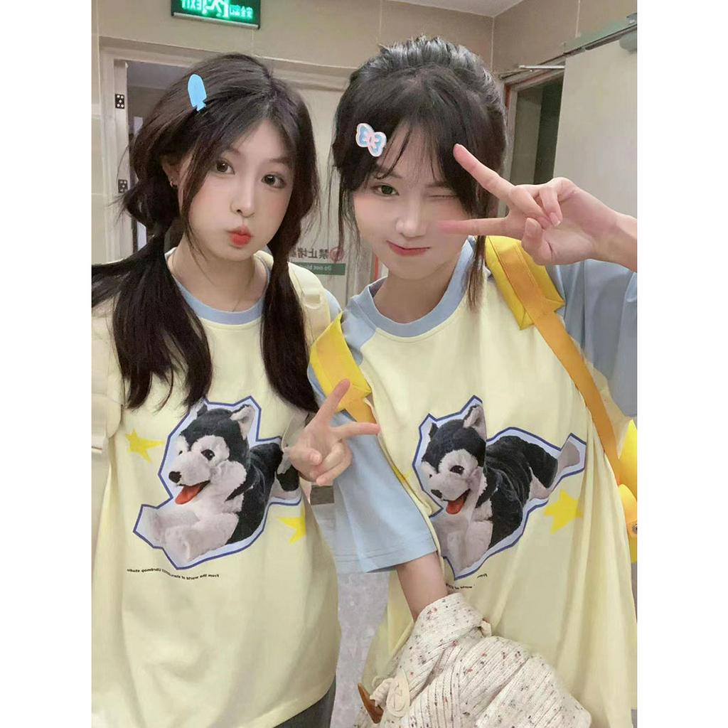 Ethelgirl Áo Thun Tay Ngắn In Họa Tiết Hoạt Hình Raglan Phong Cách Hàn Quốc Thời Trang Cho Nam Và Nữ