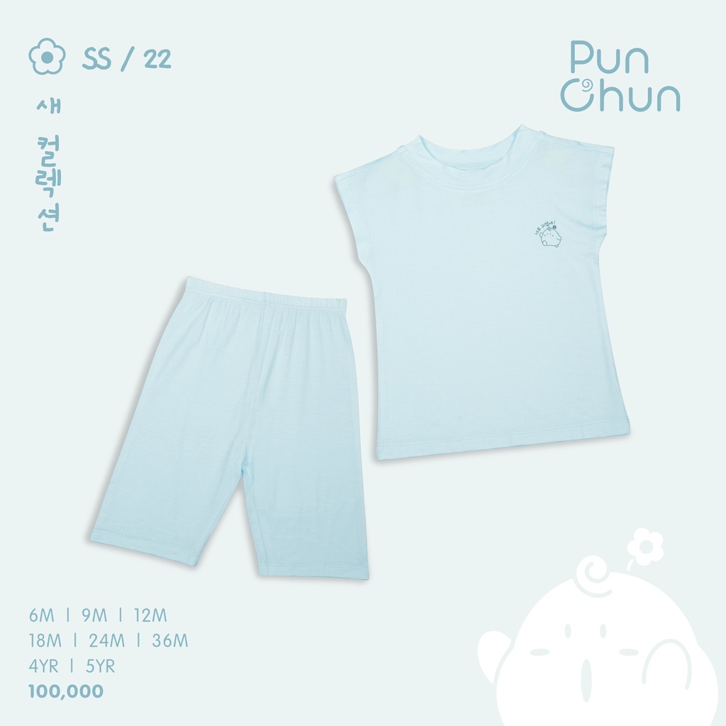 [PUNCHUN] Bộ quần áo cộc quần lửng cho bé Punchun xanh da trời