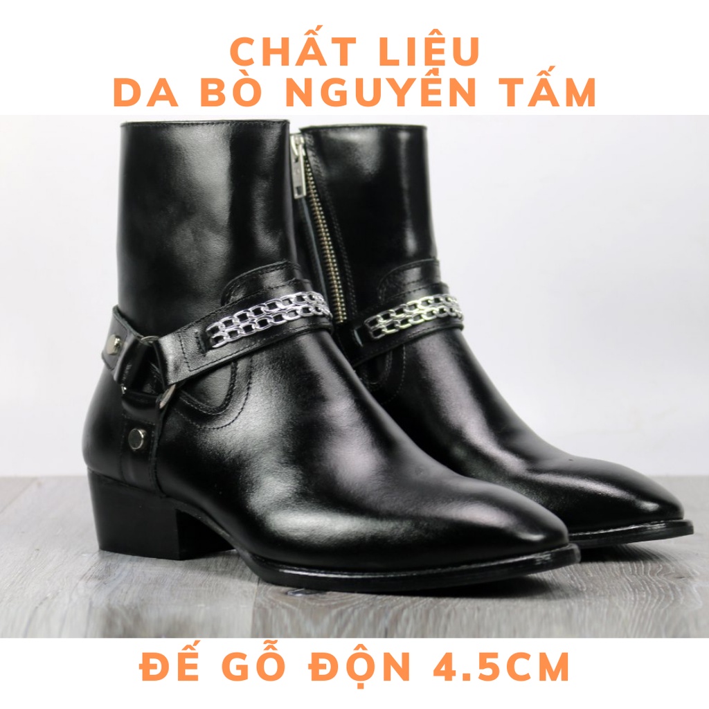 Giày Harness boots cao cổ thời trang nam chất liệu da bò nguyên tấm đế gỗ độn 4.5cm | BigBuy360 - bigbuy360.vn