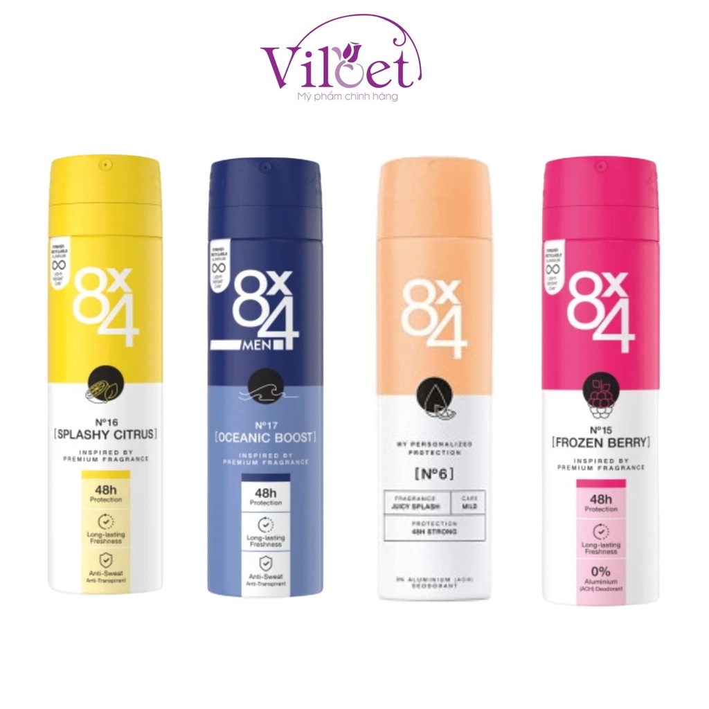 Xịt khử mùi nam nữ 8x4 Đức cùng Itzy, mồ hôi cơ thể, xịt body nách, chân tay - Shop Viloet