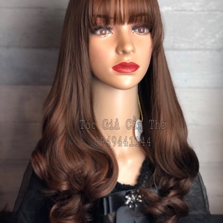 Tóc bộ xoăn lọn đuôi 55cm nâu vàng
