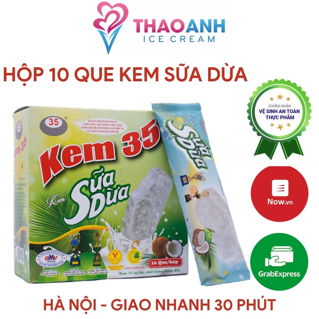 Kem Tràng Tiền 35 - Hộp 10 que kem sữa dừa [Hà Nội - Giao nhanh 30 phút Nowship & Grab] - Thảo Anh Ice Cream