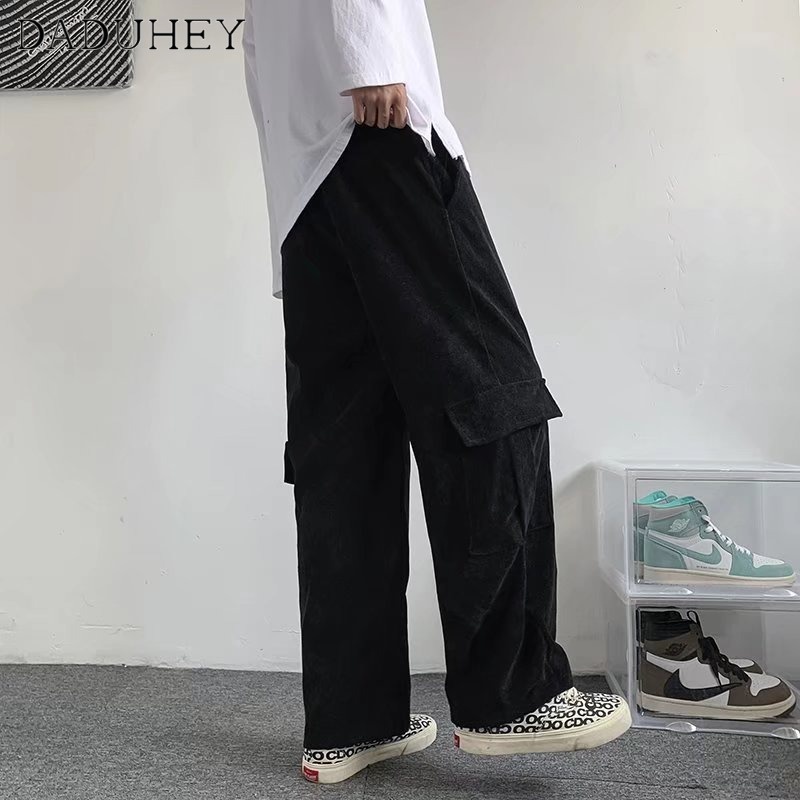 Quần dài thể thao thẳng dáng rộng nhung tăm thời trang hợp xu hướng phong cách Hồng Kông mùa thu 2022 đa năng cho nam