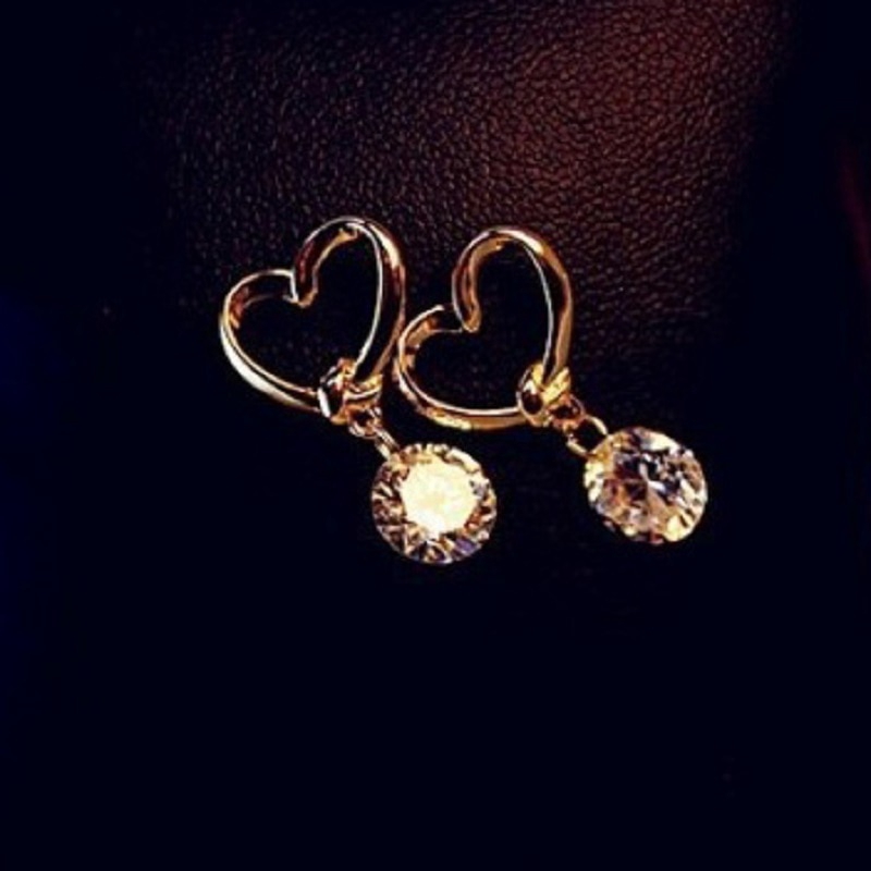 Bông tai dáng dài đính đá Zircon đơn giản