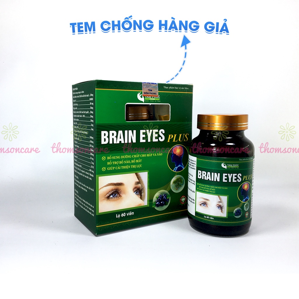 Viên uống bổ mắt dưỡng não Brain Eyes lọ 60 viên từ Ginkgo Biloba, lutein sáng mắt và cao đinh lăng