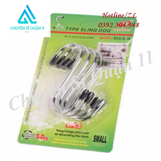 Vỉ 4 móc treo đồ hình chữ S thép không gỉ siêu chắc chắn GD394-Vi4S