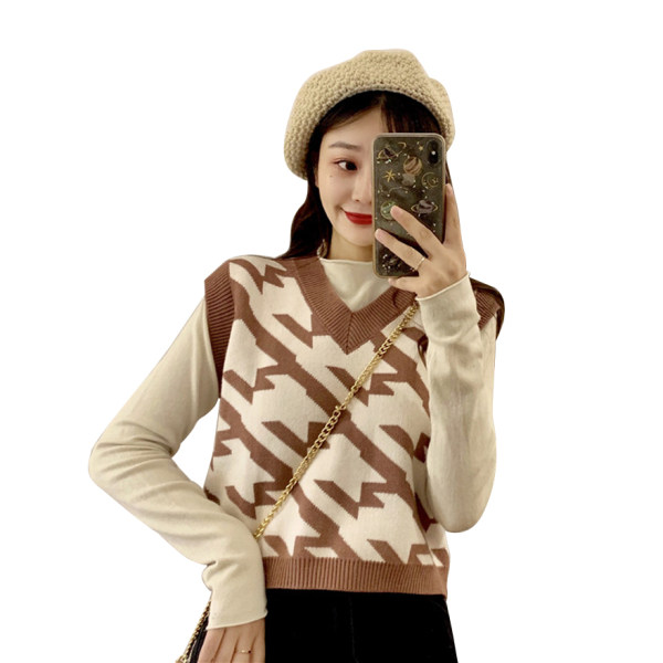 Áo gile nữ dệt kim tay cộc cổ V thời trang phong cách Hàn Quốc | BigBuy360 - bigbuy360.vn