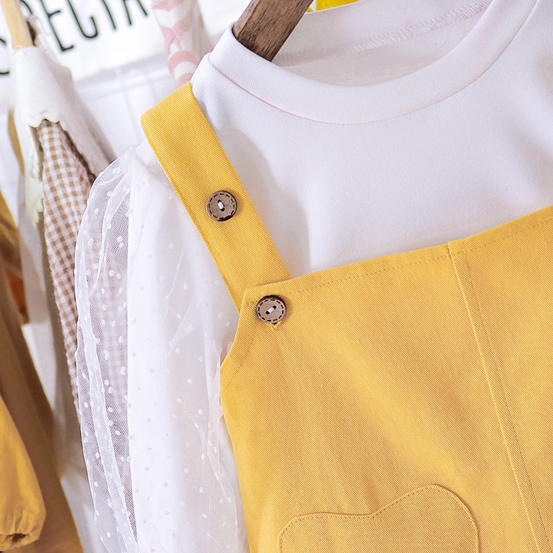 Bộ Áo Thun Màu Trơn + Chân Váy Lưới Thời Trang Mùa Thu 2020 Phong Cách Hàn Quốc Dễ Thương Dành Cho Bé Gái 0-3 Tuổi