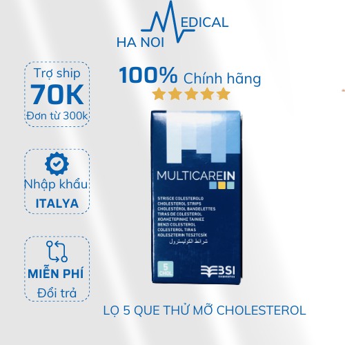 CHÍNH HÃNG - Lọ 5 que thử mỡ máu CHOLESTEROL MultiCare-In - MÁY ĐO ĐƯỜNG HUYẾT VÀ MỠ MÁU 3 TRONG 1