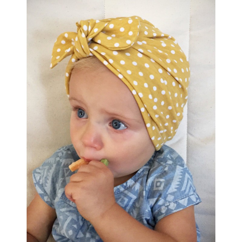 Khăn turban trùm đầu trang trí thắt nút in họa tiết chấm bi đáng yêu cho bé 4.9