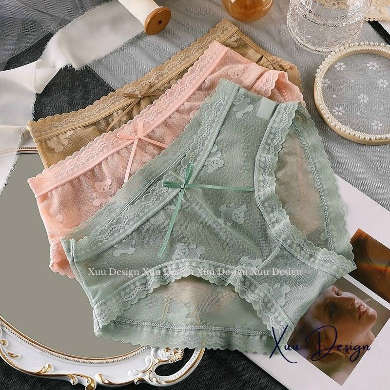 Quần lót Ren xuyên thấu sexy, quần lót nữ ren họa tiết gấu xinh xắn chất liệu thoáng khí - Wexuu Design QC105
