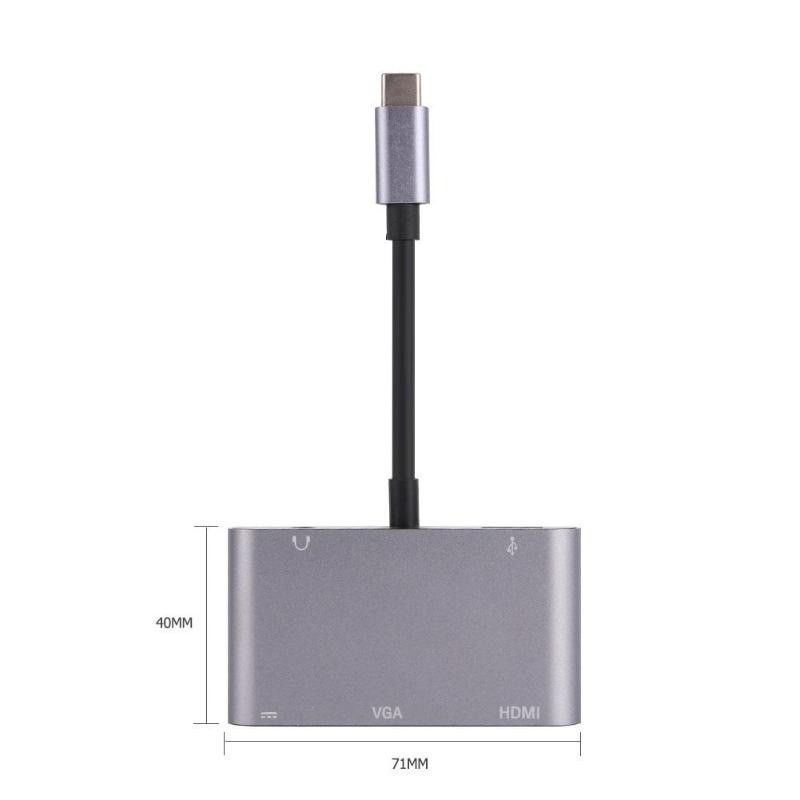 HOT sales TypeC adapter 5-in-1 3 USB type C to HDMI VGA 3.5mm Jack USB adapter with power supply type C for MacBook Pro COOLMALL