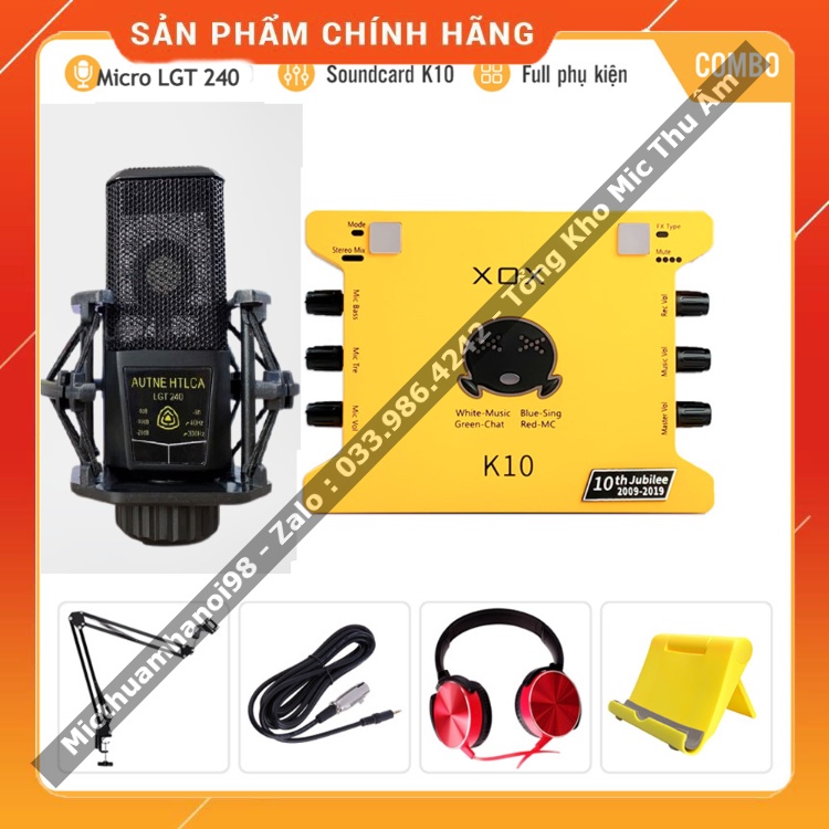 Trọn Bộ Sound Card K10 Kèm Mic Thu Âm PC LGT240 . Chuyên Livestream , Thu Âm Dễ Dàng Sử Dụng , Chất Lượng Cực Tốt