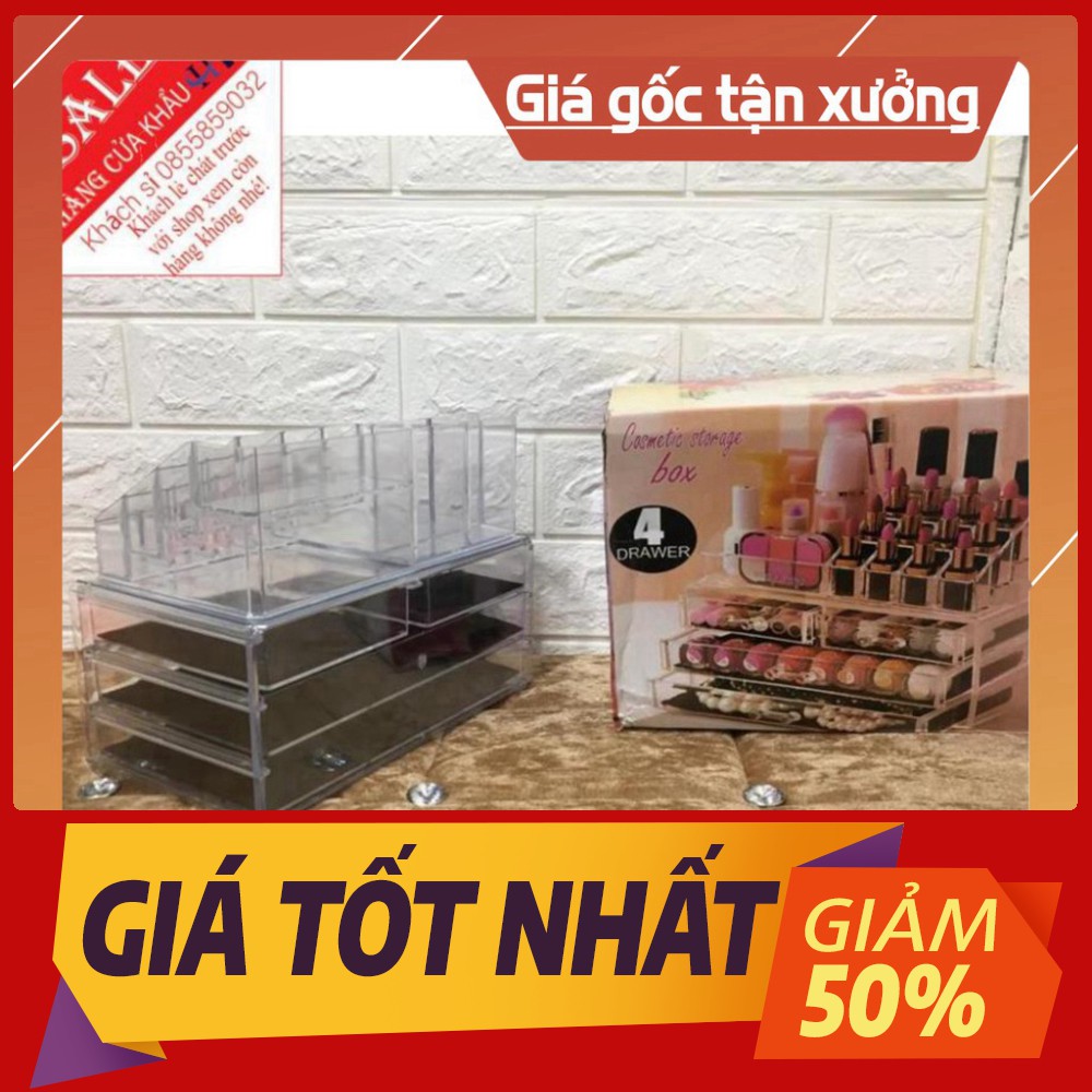 [Sale toàn shop] Sẵn hàng KỆ MỸ PHẨM 4 TẦNG KÈM KHAY SON TRONG SUỐT
