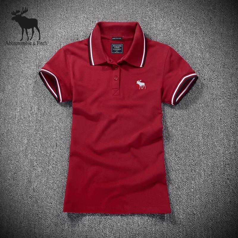 Áo thun polo tay ngắn màu trơn thêu chữ Abercrombie & Fitch thời trang cho nữ