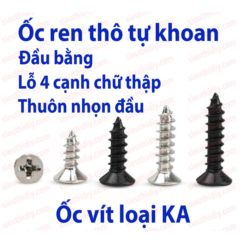 Ốc vít KA M1.4/1.5/1.6/1.7 đầu bằng, lỗ 4 cạnh chữ thập, ren thô