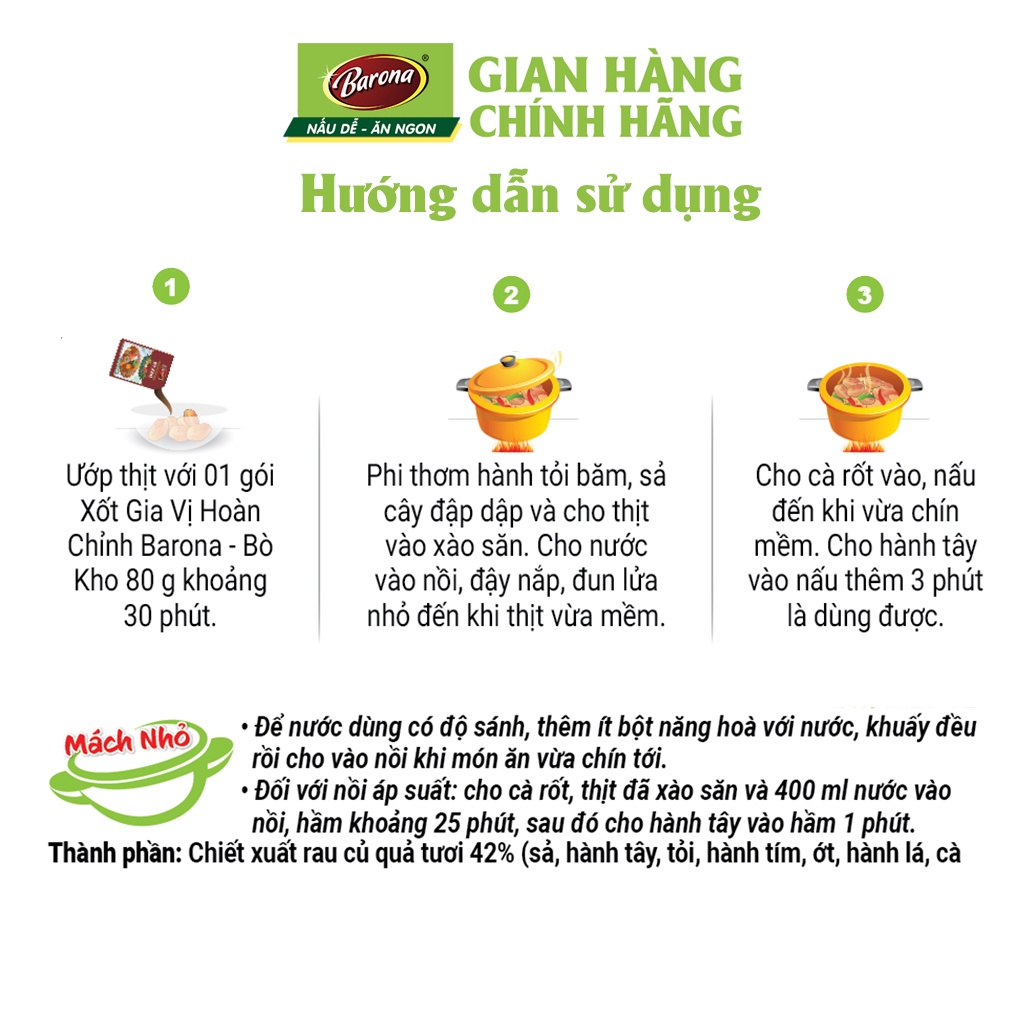 Gia Vị Bò Kho Barona 80g ướp ngon chuẩn vị không cần nêm nếm