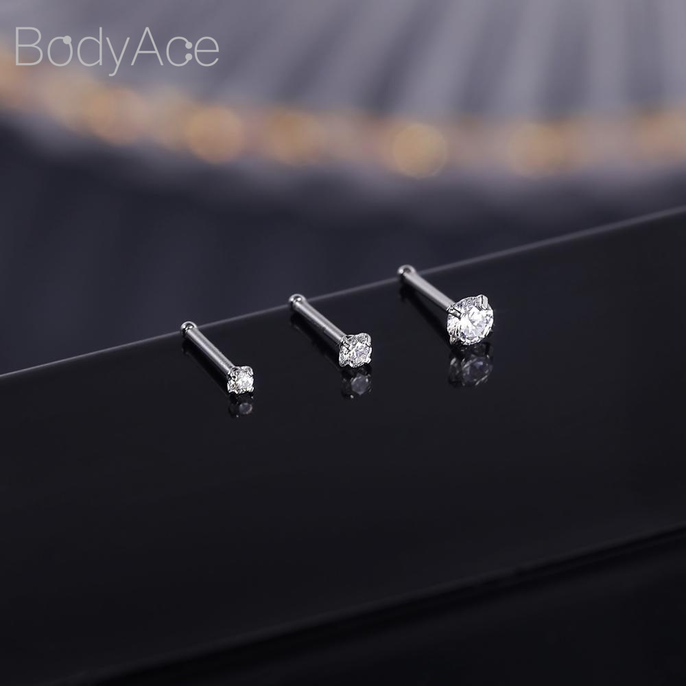 1 Khuyên Mũi Thép Không Gỉ Mạ Bạch Kim Đính Đá Zircon 18K Chống Dị Ứng 5A